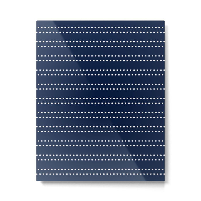 Zoe Painted Dot Striped Pattern in Nautical Navy Blue and White Metal Print Gallery Image 1
