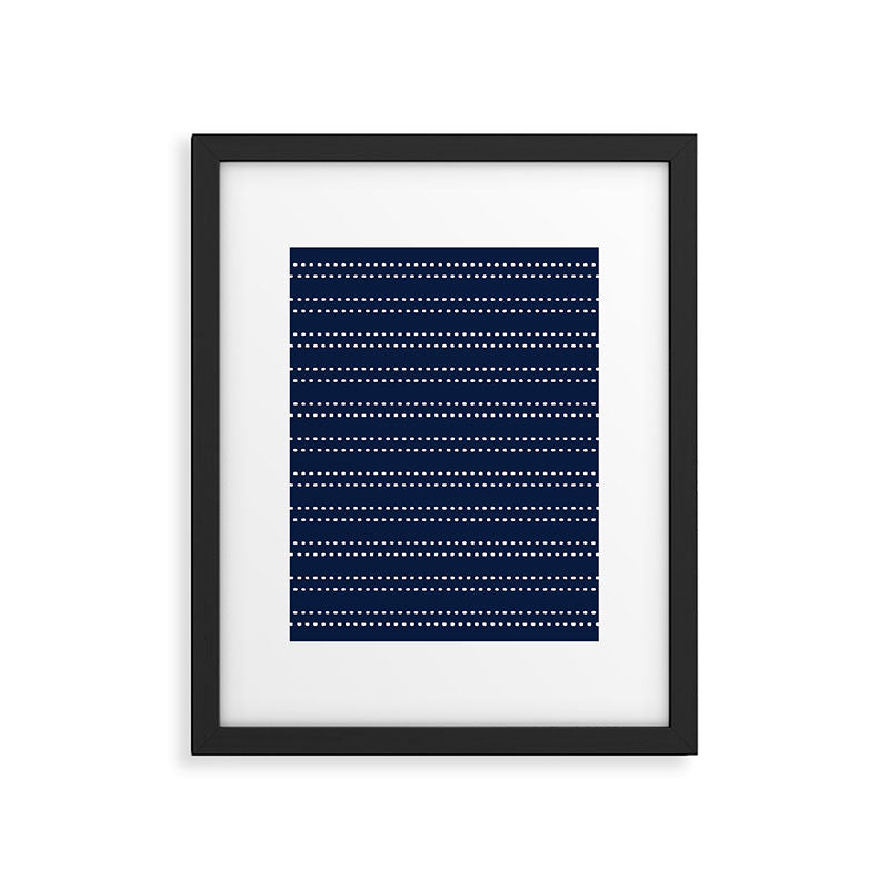 Zoe Painted Dot Striped Pattern in Nautical Navy Blue and White Framed Art Print Gallery Image 6