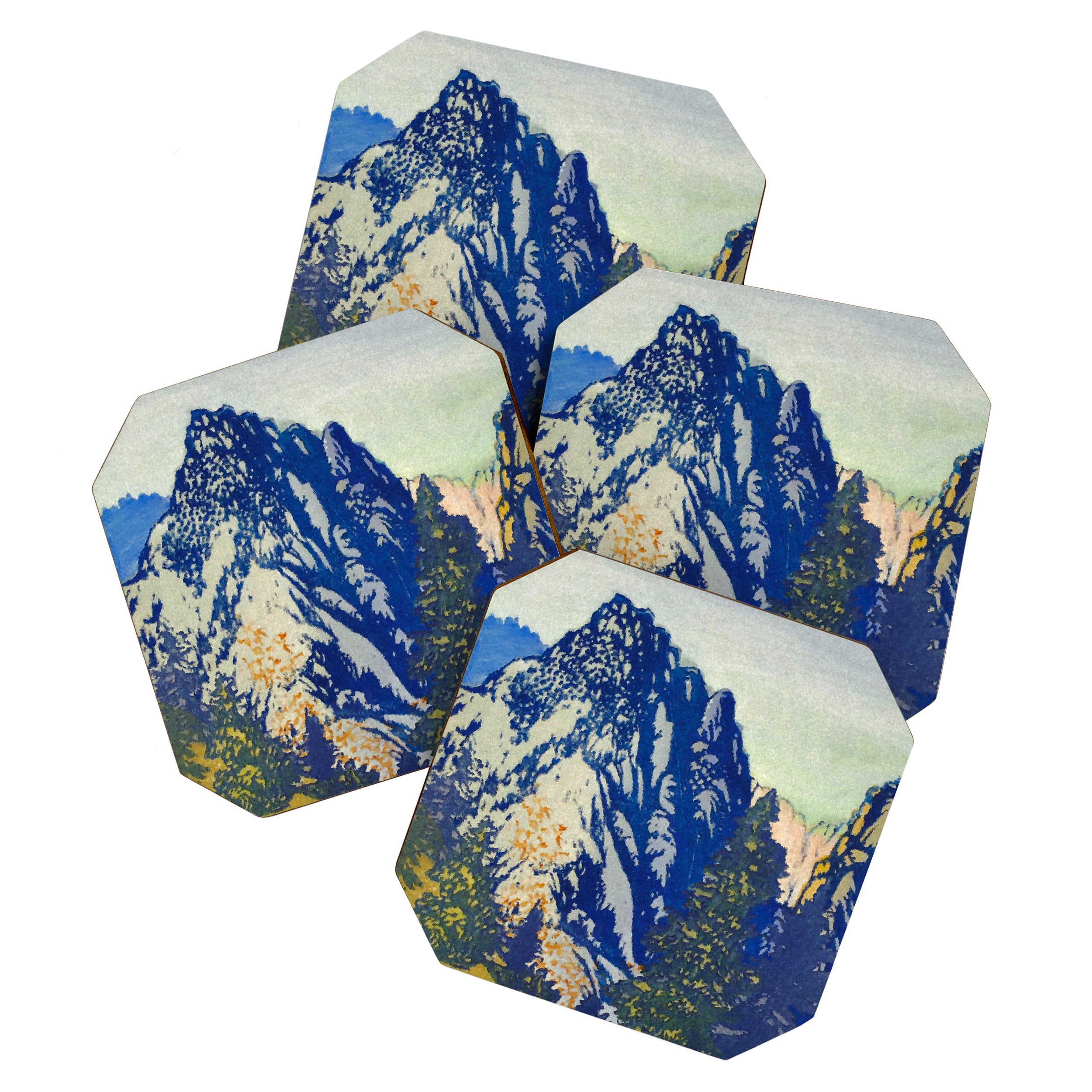  A Departure I - Mountain & Forest Nature Ukiyo Landscape in Blue, Green & Grey Coaster Gallery Image 1