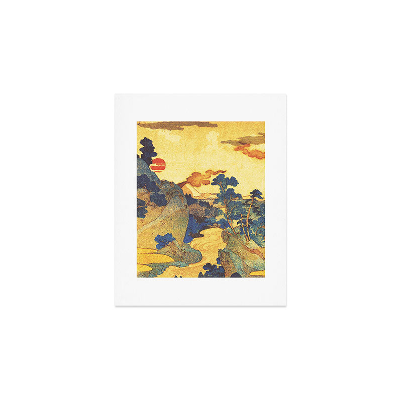 Ancient Path to Kunisada - Nature Ukiyo Landscape in Yellow, Gold, Green, Red and Orange Art Print Gallery Image 1