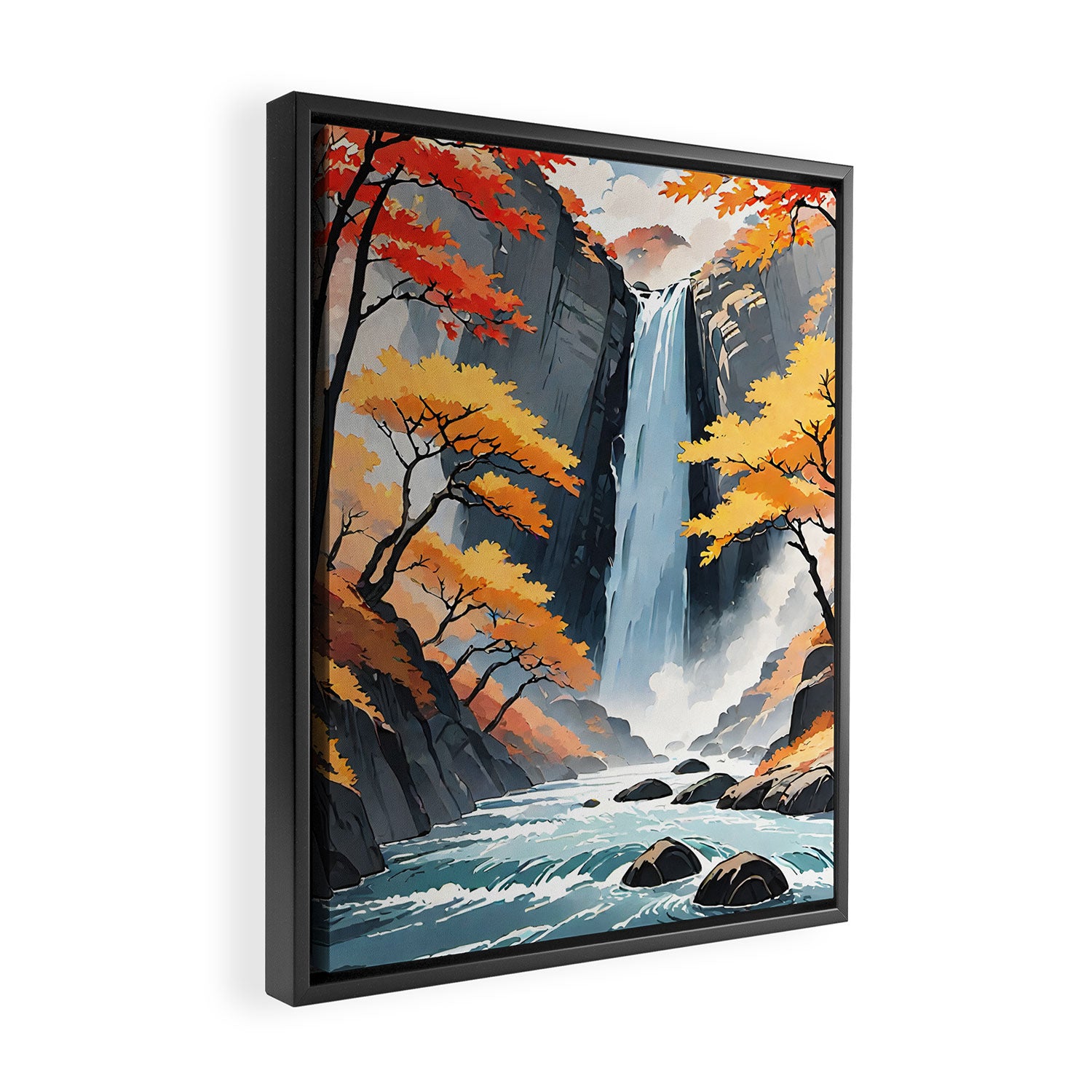 Autumn Falls - A Contemporary Ukiyo-e Nature Landscape Framed Canvas Print Gallery Image 2