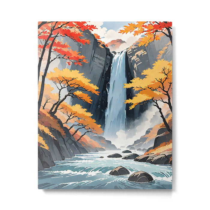 Autumn Falls - A Contemporary Ukiyo-e Nature Landscape Metal Print Gallery Image 1