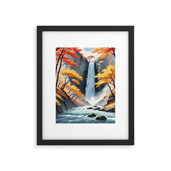 Autumn Falls - A Contemporary Ukiyo-e Nature Landscape Framed Art Print Gallery Image 1