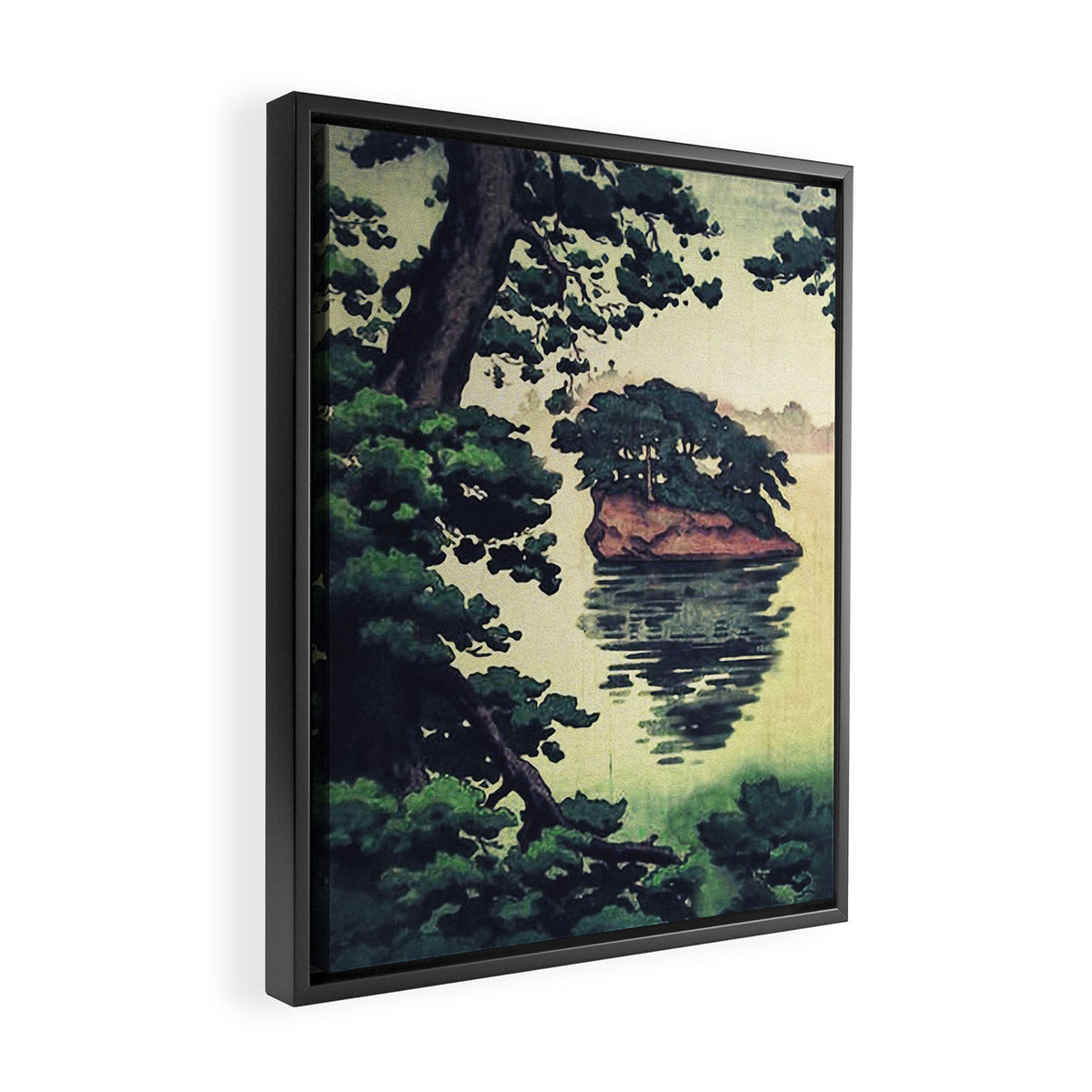 Autumn Rain in Yama - Summer Green Island Forest Ukiyoe Nature Landscape Framed Canvas Print Gallery Image 2