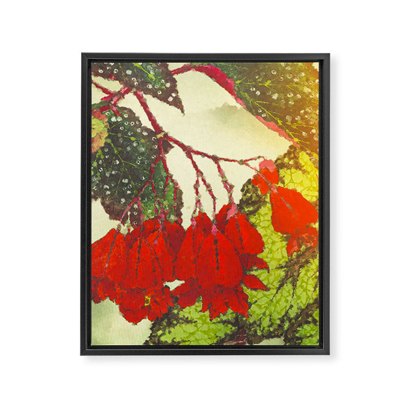 Deep Within - Flowers in the Mist -  Ukiyo Nature Landscape  in Red, Green, Yellow & Orange Framed Canvas Print Gallery Image 8