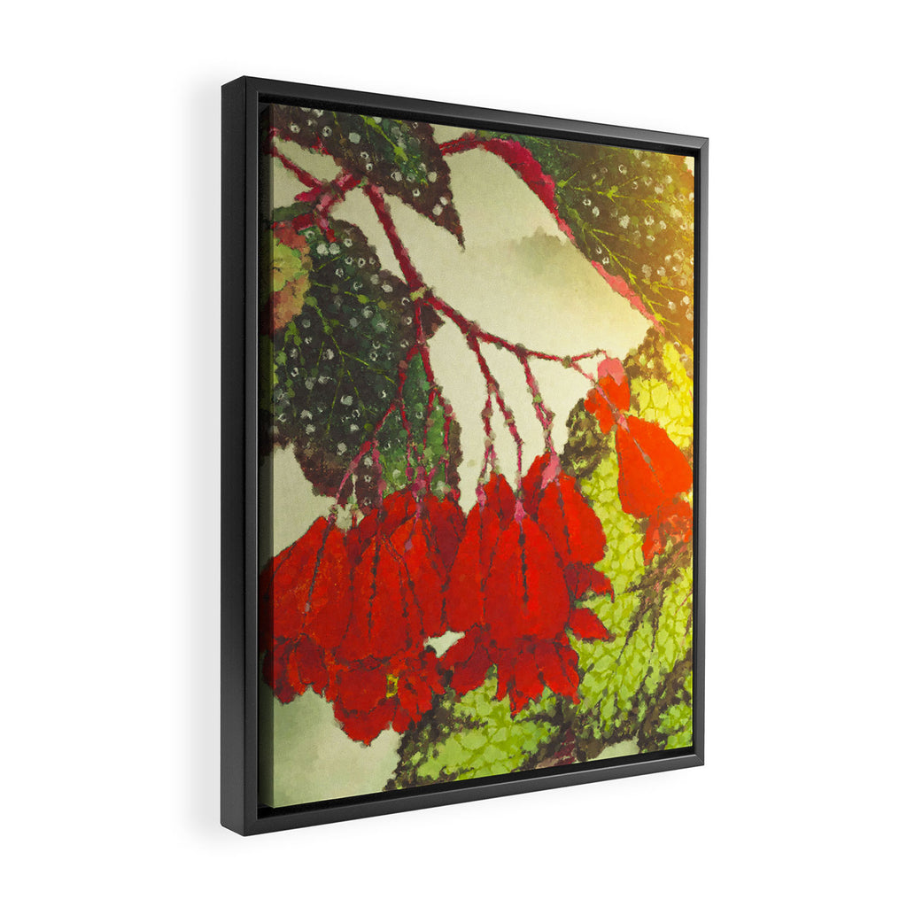 Deep Within - Flowers in the Mist -  Ukiyo Nature Landscape  in Red, Green, Yellow & Orange Framed Canvas Print Gallery Image 2