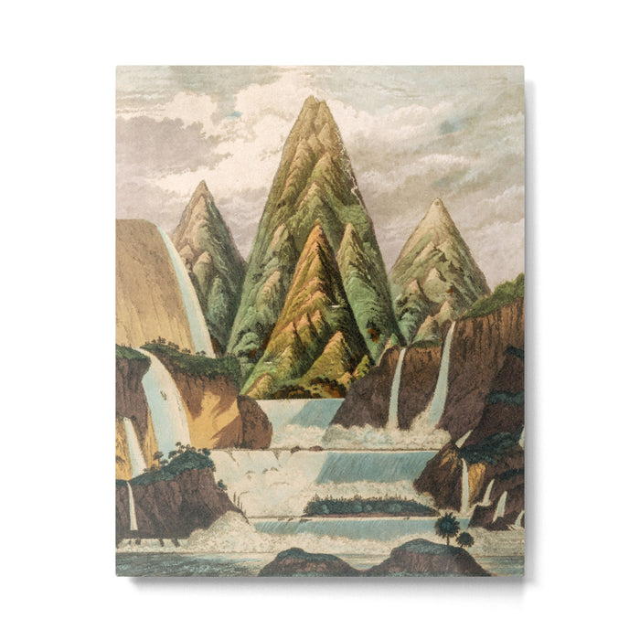 Departing in Dreams - Mountain and Waterfalls - Nature Landscape in Green, Brown, Blue Metal Print Gallery Image 1
