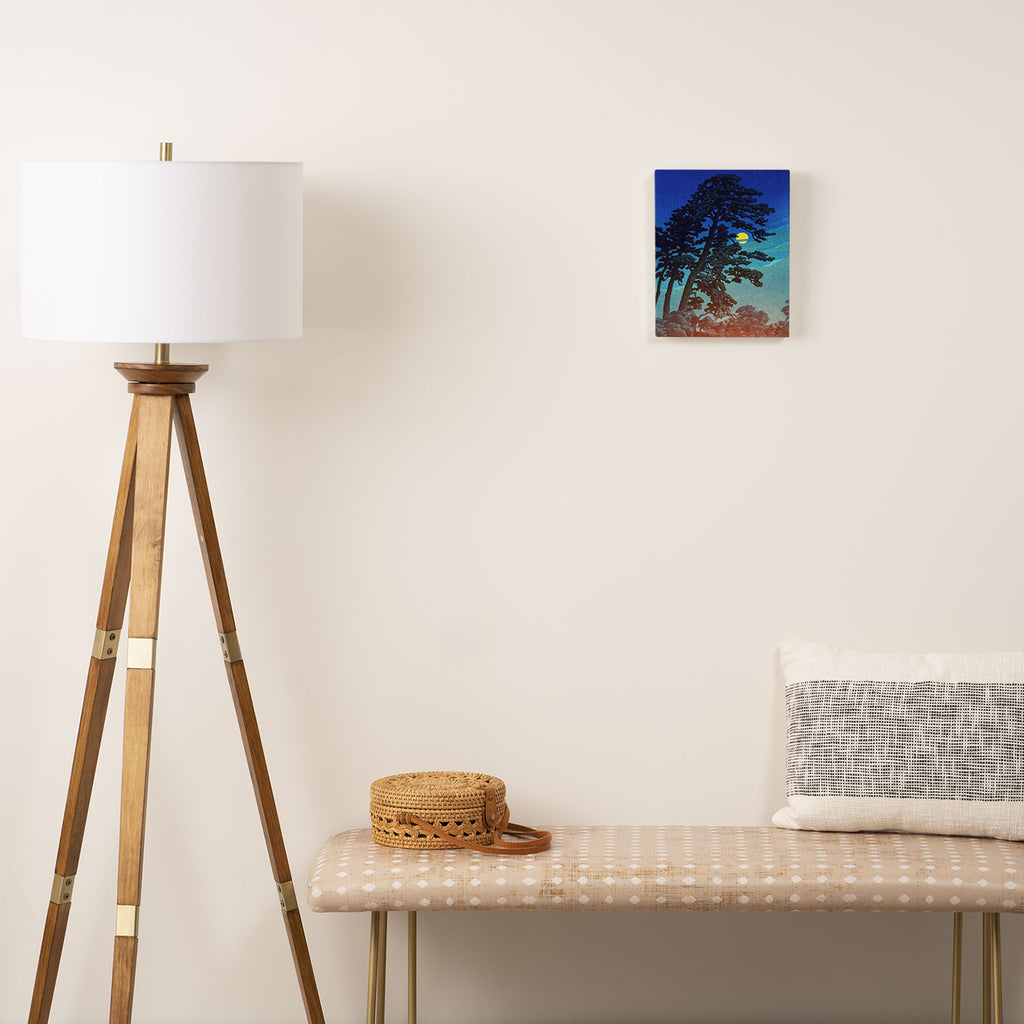 Full Moon Rising - Nature Ukiyo Landscape in Blue & Black Canvas Print Gallery Image 2