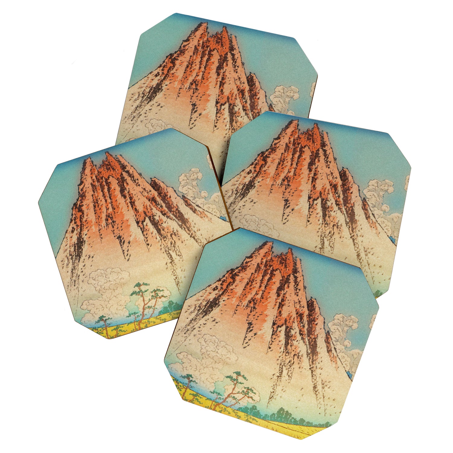 Greeting Kaneda - Mountain  Nature Landscape in Yellow, Orange and Blue Coaster Gallery Image 1