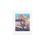 Growing before the Mountain-God - Summer Tree, Lake & Mountain Ukiyoe Nature Landscape in Blue & Pinkn Art Print Gallery Image 1