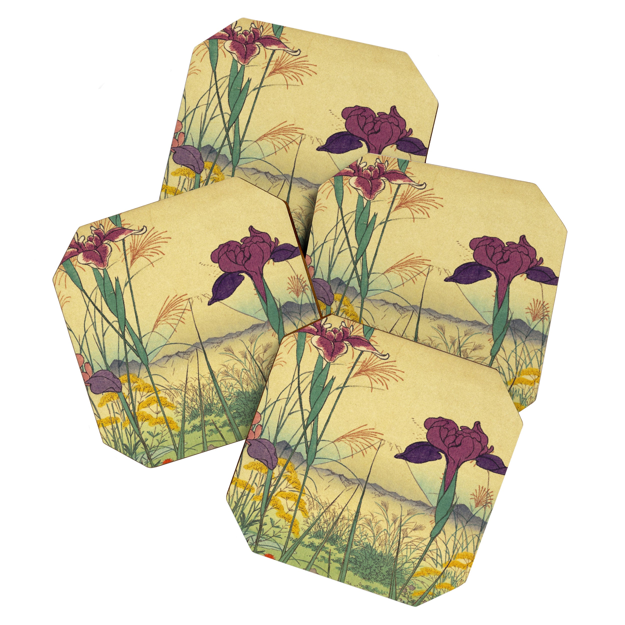 Hankjin Views - Nature Ukiyo Landscape in Green, Purple, Yellow & Orange Coaster Gallery Image 1