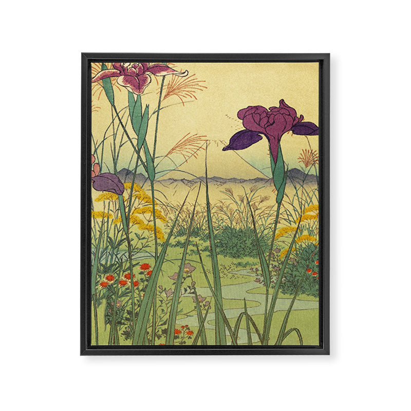 Hankjin Views - Nature Ukiyo Landscape in Green, Purple, Yellow & Orange Framed Canvas Print Gallery Image 8