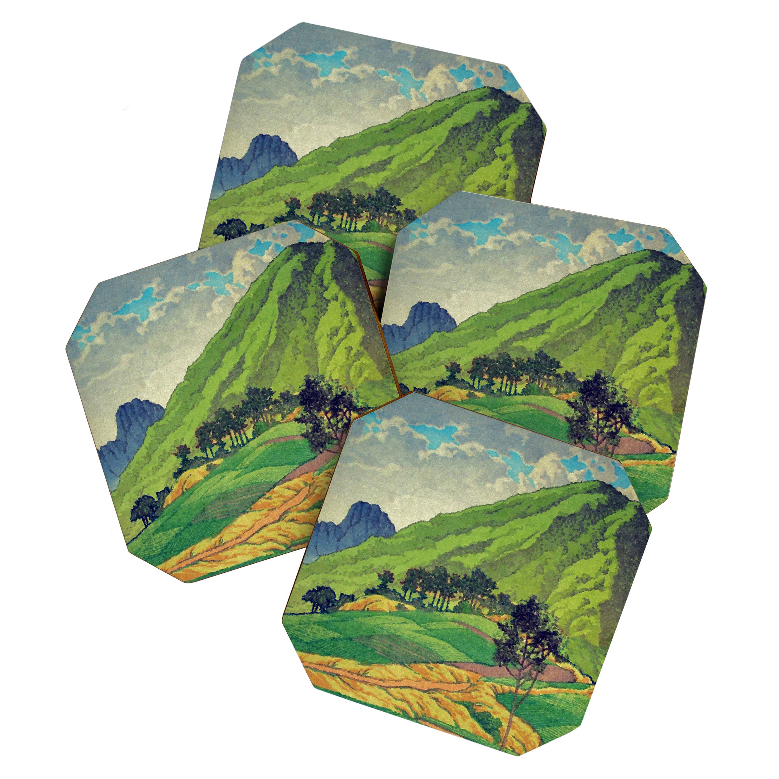 Iksey Crossing - Summer Green Mountain Ukiyoe Nature Landscape Coaster Gallery Image 1