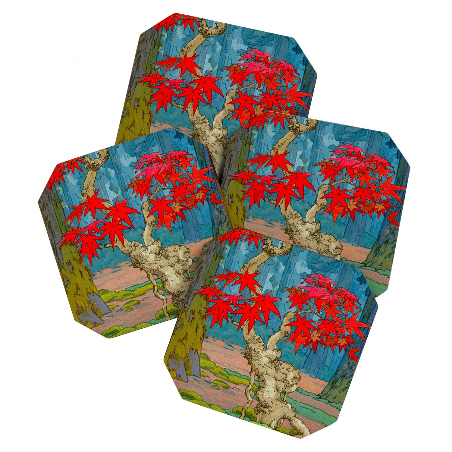 Nishigi's Goddess - Nature Ukiyo Landscape in Red, Green & Blue Coaster Gallery Image 1
