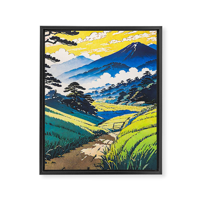 On the Return to Hokiriukiyo - A Contemporary Ukiyo-e Nature Landscape Framed Canvas Print Gallery Image 1