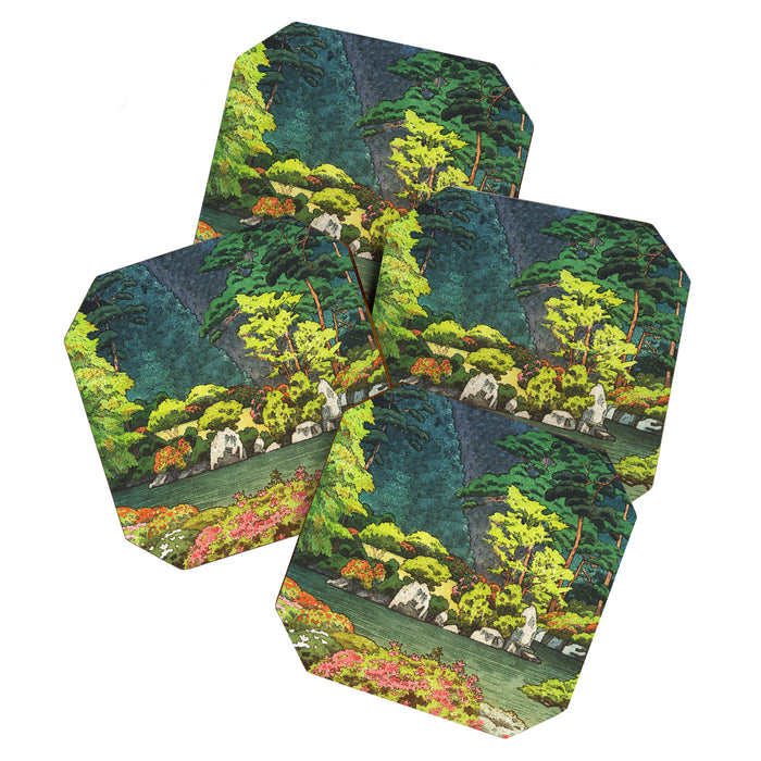 Resting at Dogo - Nature Ukiyo Landscape in Green, Orange, Red & Blue Coaster Gallery Image 1