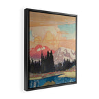 Storms over Keiisino - Winter Mountain & Forest Ukiyoe Nature Landscape in Pink, Blue, and Green Framed Canvas Print Gallery Image 2