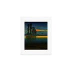 Sundown at Fuhin - Nightime Sunset and Trees by the Lake - Nature Ukiyo Landscape in Blue, Green & Orange Art Print Gallery Image 1