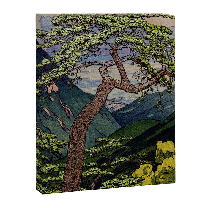 The Downwards Climbing - Summer Tree & Mountain Ukiyoe Nature Landscape in Green Canvas Print Gallery Image 1