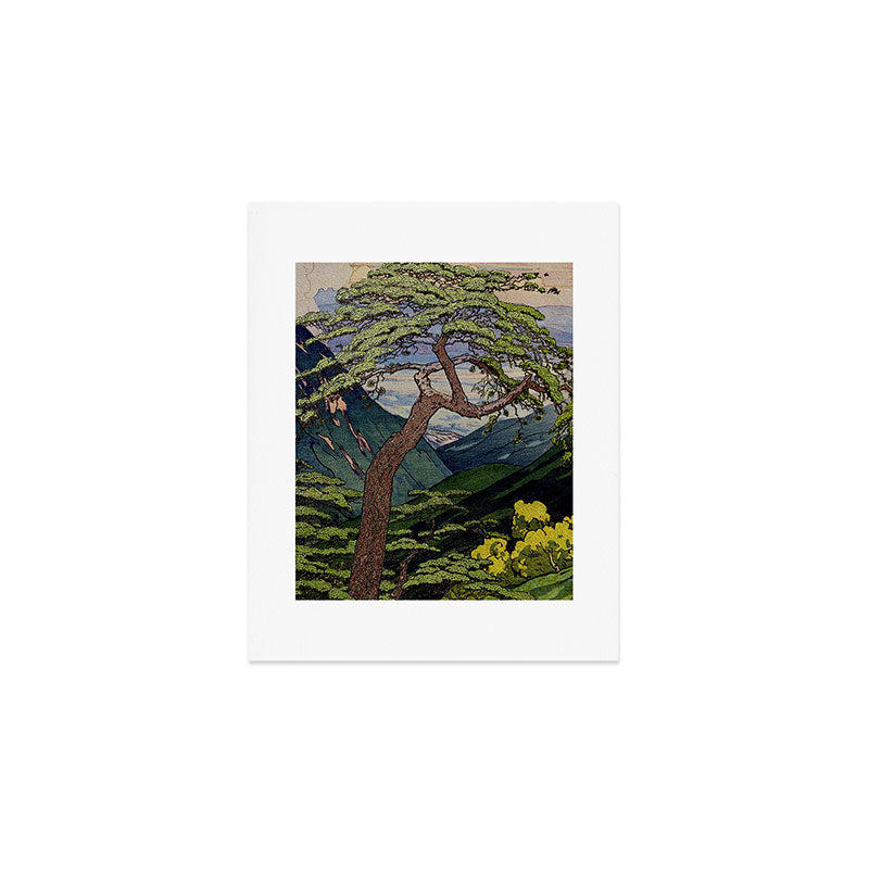The Downwards Climbing - Summer Tree & Mountain Ukiyoe Nature Landscape in Green Art Print Gallery Image 1