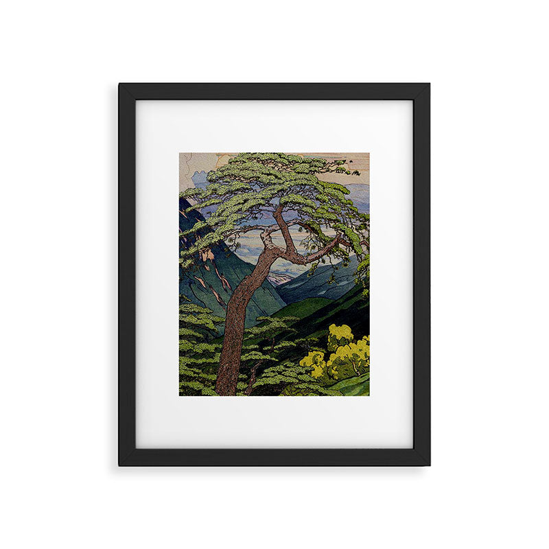 The Downwards Climbing - Summer Tree & Mountain Ukiyoe Nature Landscape in Green Framed Art Print Gallery Image 5