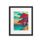 The New Year in Hisseii - Autumn Tree & Mountain by the Ocean Ukiyoe Nature Landscape in Red & Blue Framed Art Print Gallery Image 5