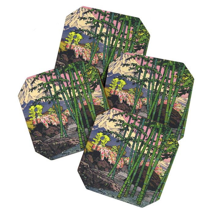 Through the Nishigi Forest - Nature Ukiyo Landscape in Green & Pink Coaster Gallery Image 1