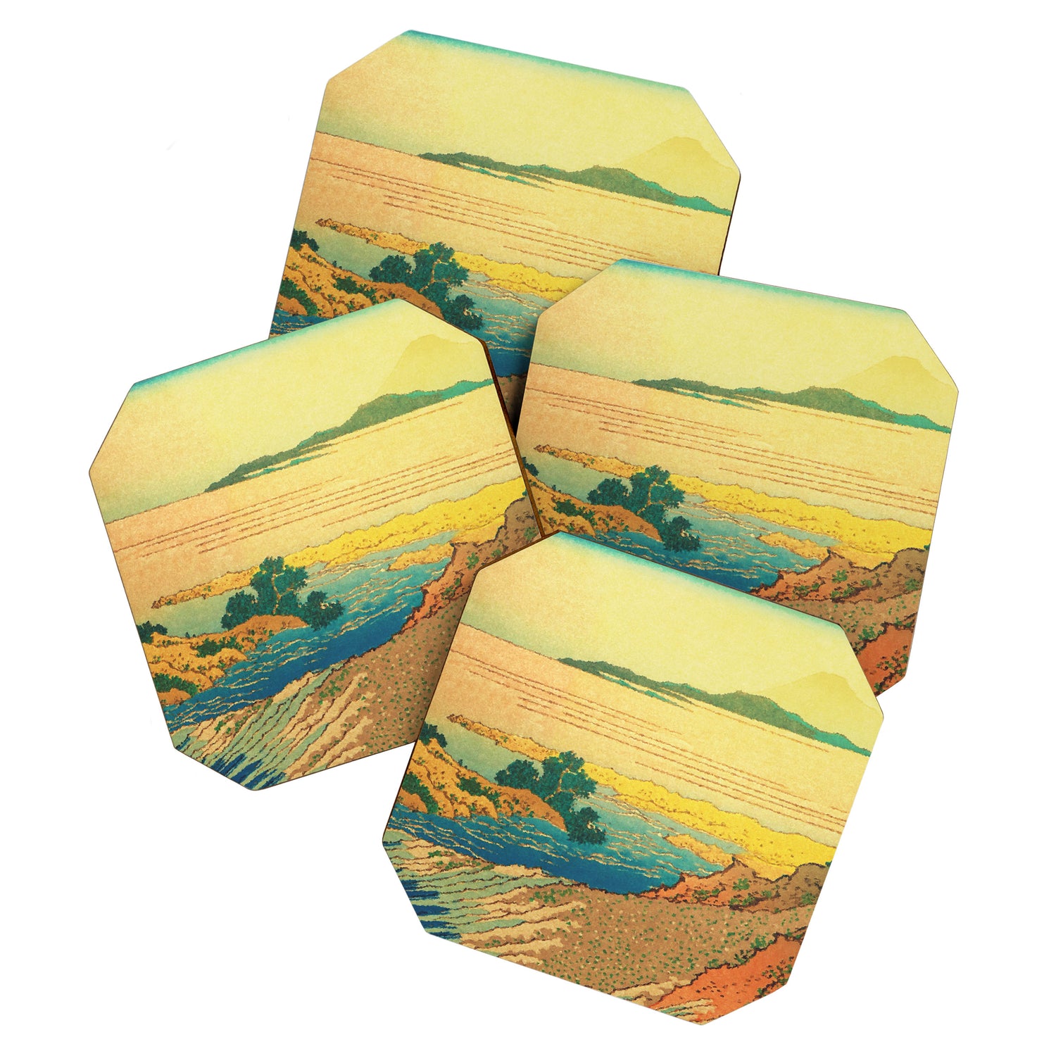 Waters of Goh - Ocean Nature Landscape in Yellow and Blue Coaster Gallery Image 1