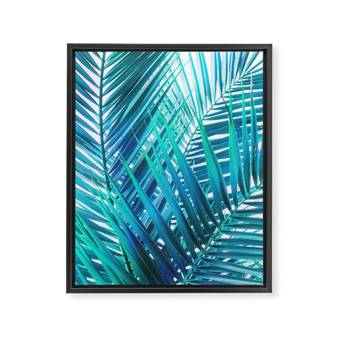 Turquoise Palm Leaves Framed Canvas Print Gallery Image 1