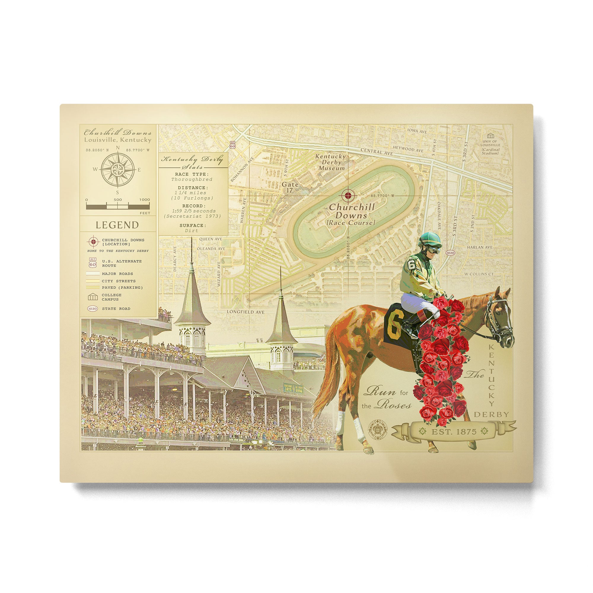 Artistic Kentucky Derby [vintage inspired] Map print Metal Print Gallery Image 4