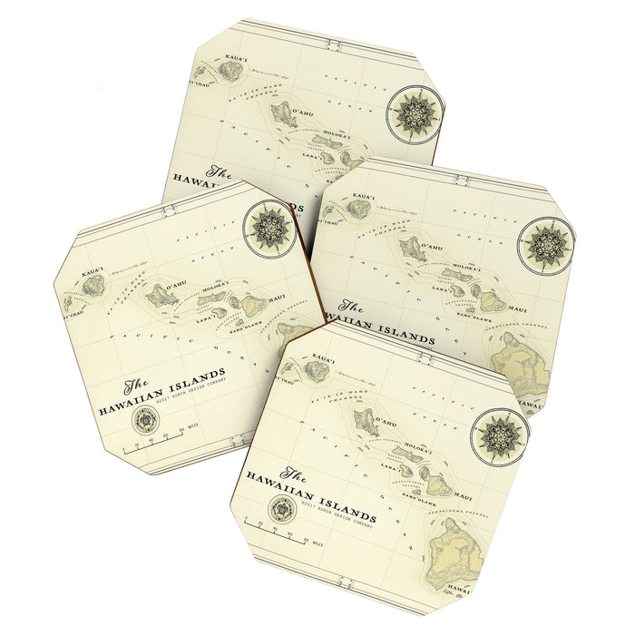 Hawaiian Islands [vintage inspired] map print Coaster Gallery Image 1
