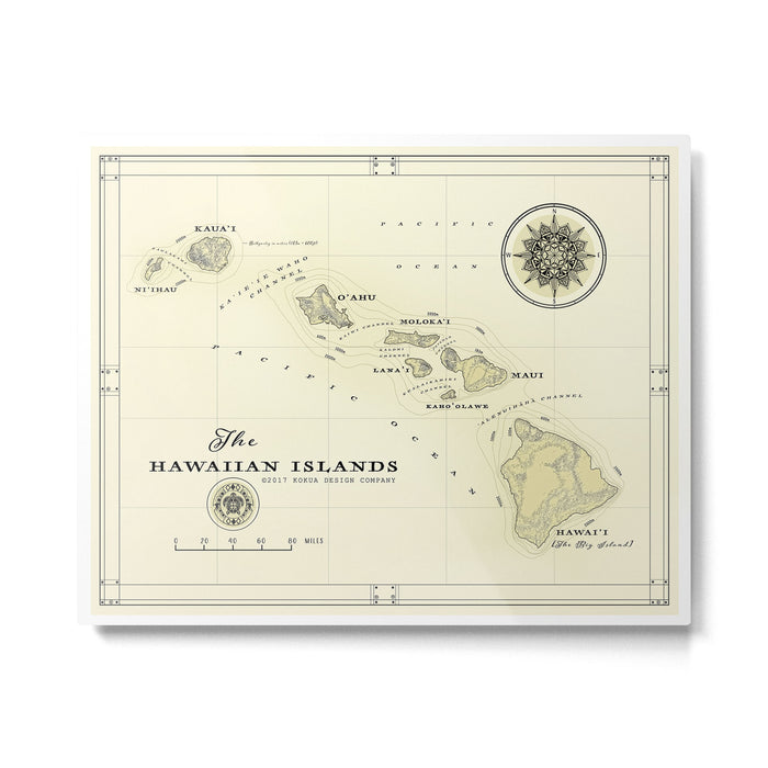 Hawaiian Islands [vintage inspired] map print Metal Print Gallery Image 1