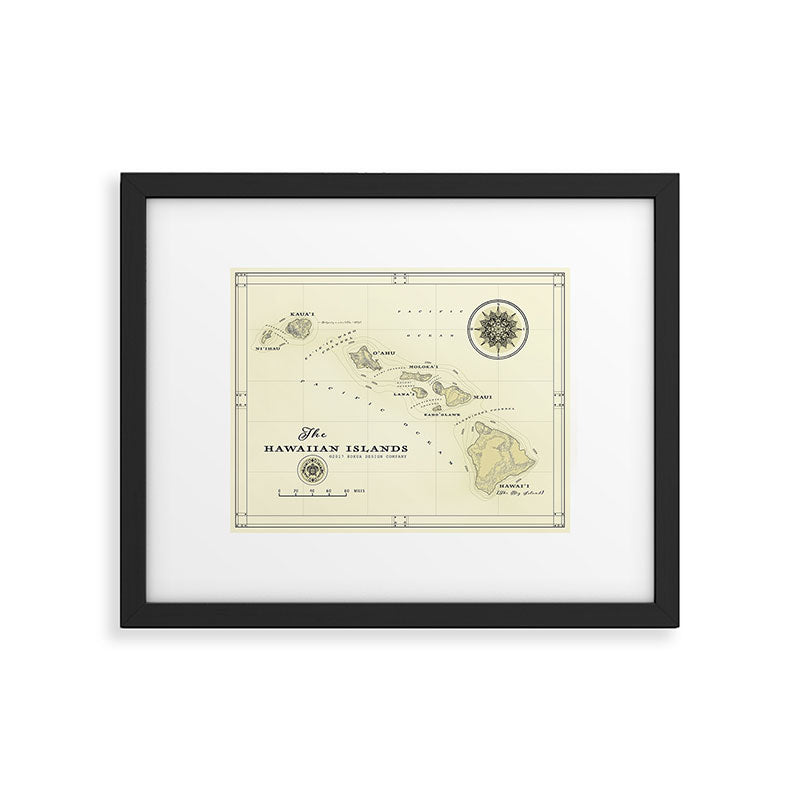 Hawaiian Islands [vintage inspired] map print Framed Art Print Gallery Image 5