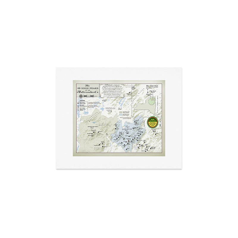 New York's ADK 46er challenge (patch inspired) area map Art Print Gallery Image 1
