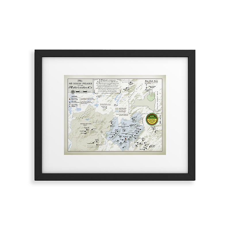New York's ADK 46er challenge (patch inspired) area map Framed Art Print Gallery Image 5
