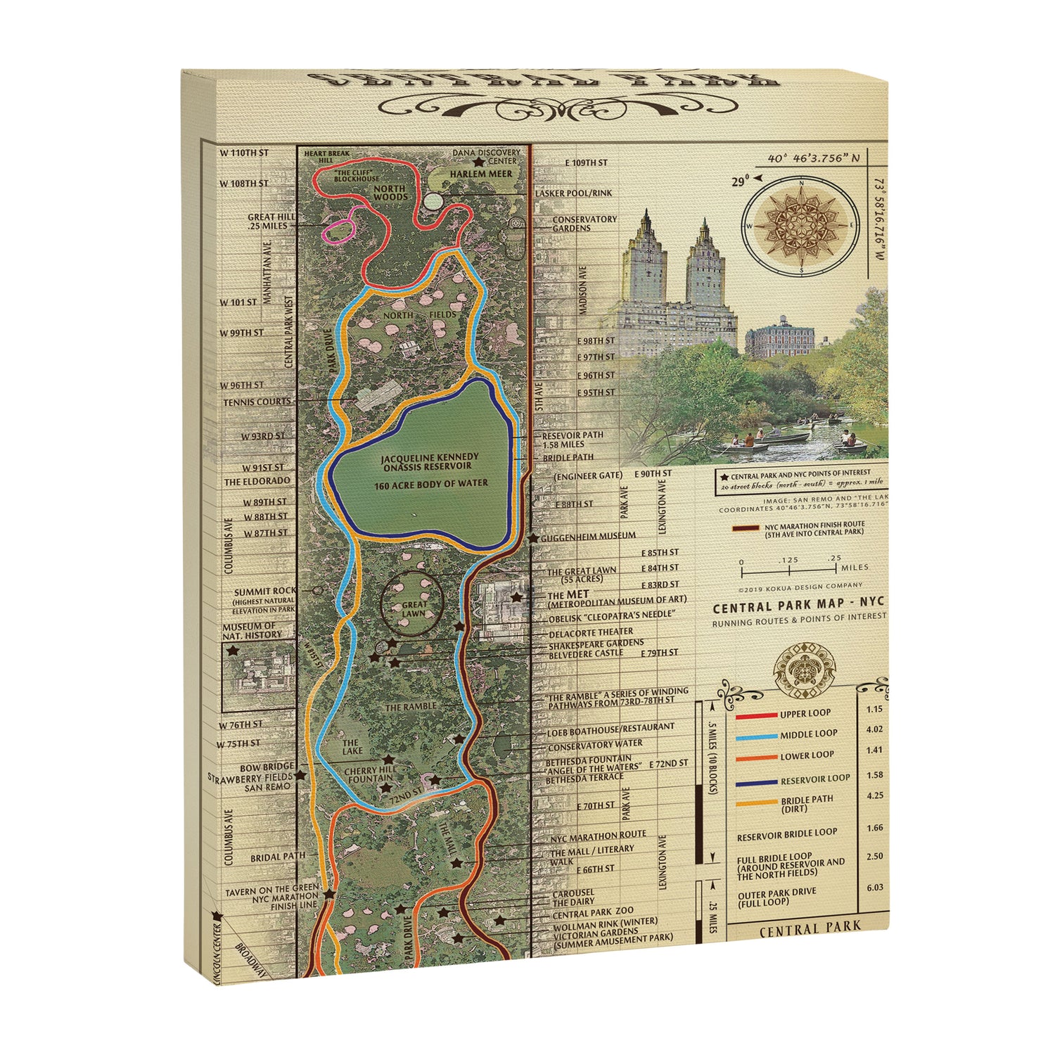 NYC's Central Park [Vintage Inspired] "San Remo" Running route map Canvas Print Gallery Image 6