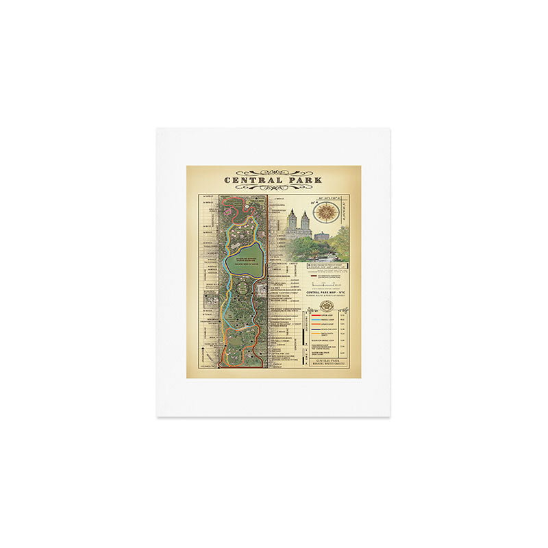 NYC's Central Park [Vintage Inspired] "San Remo" Running route map Art Print Gallery Image 1