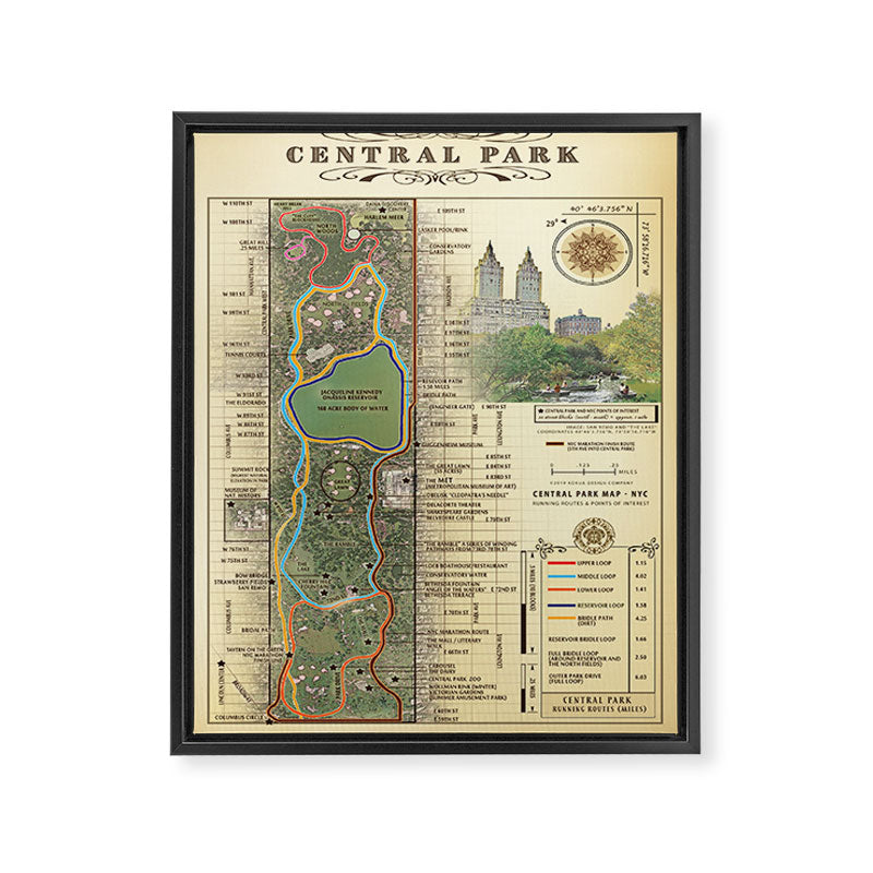NYC's Central Park [Vintage Inspired] "San Remo" Running route map Framed Canvas Print Gallery Image 6