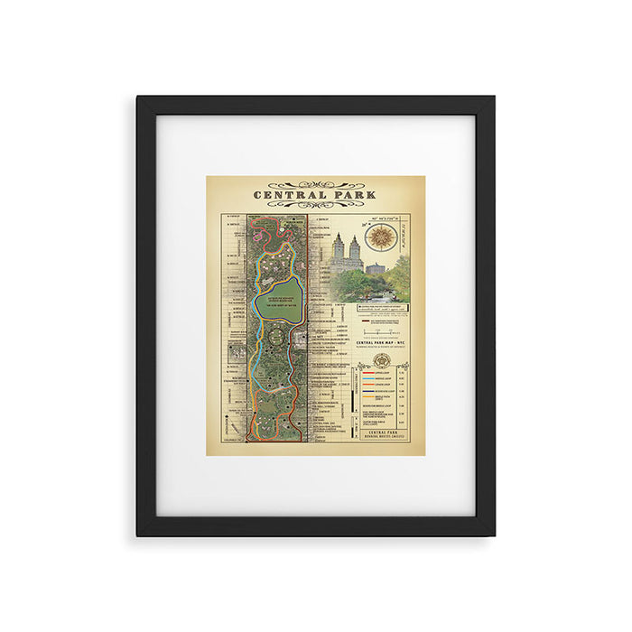 NYC's Central Park [Vintage Inspired] "San Remo" Running route map Framed Art Print Gallery Image 1