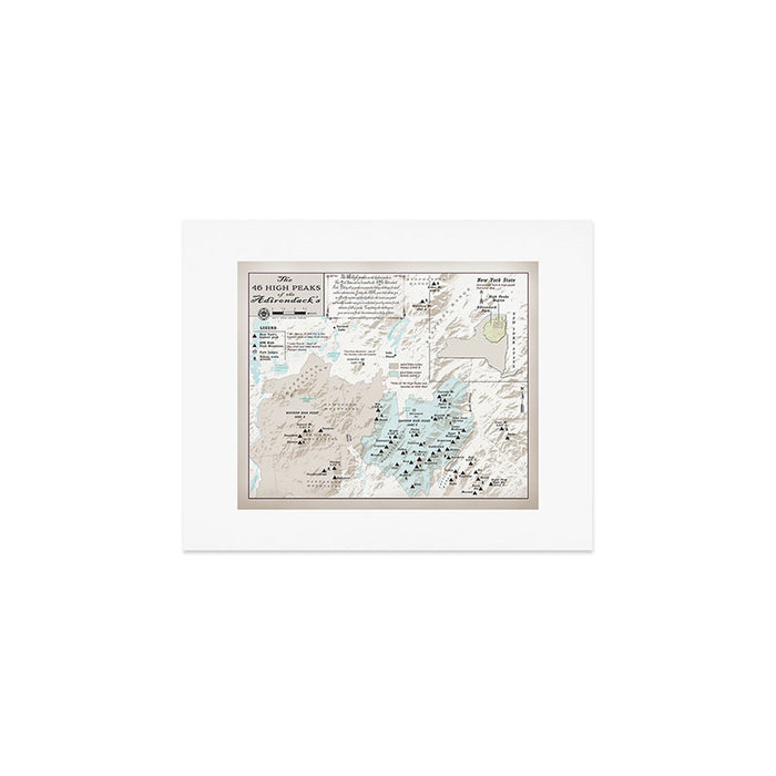 NYS Adirondack 46er Atlas Inspired area map Art Print Gallery Image 1