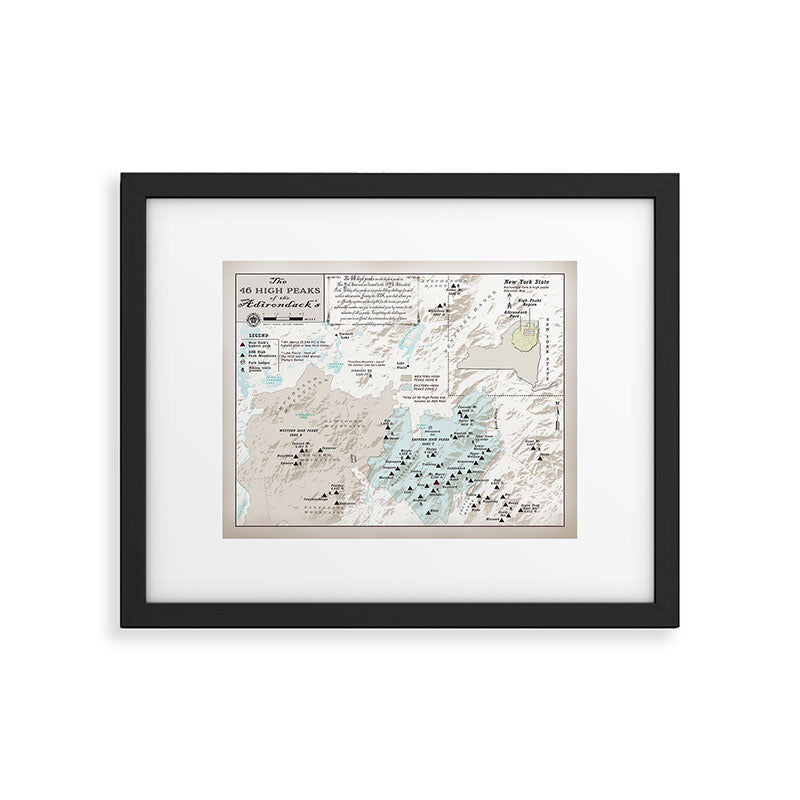 NYS Adirondack 46er Atlas Inspired area map Framed Art Print Gallery Image 5