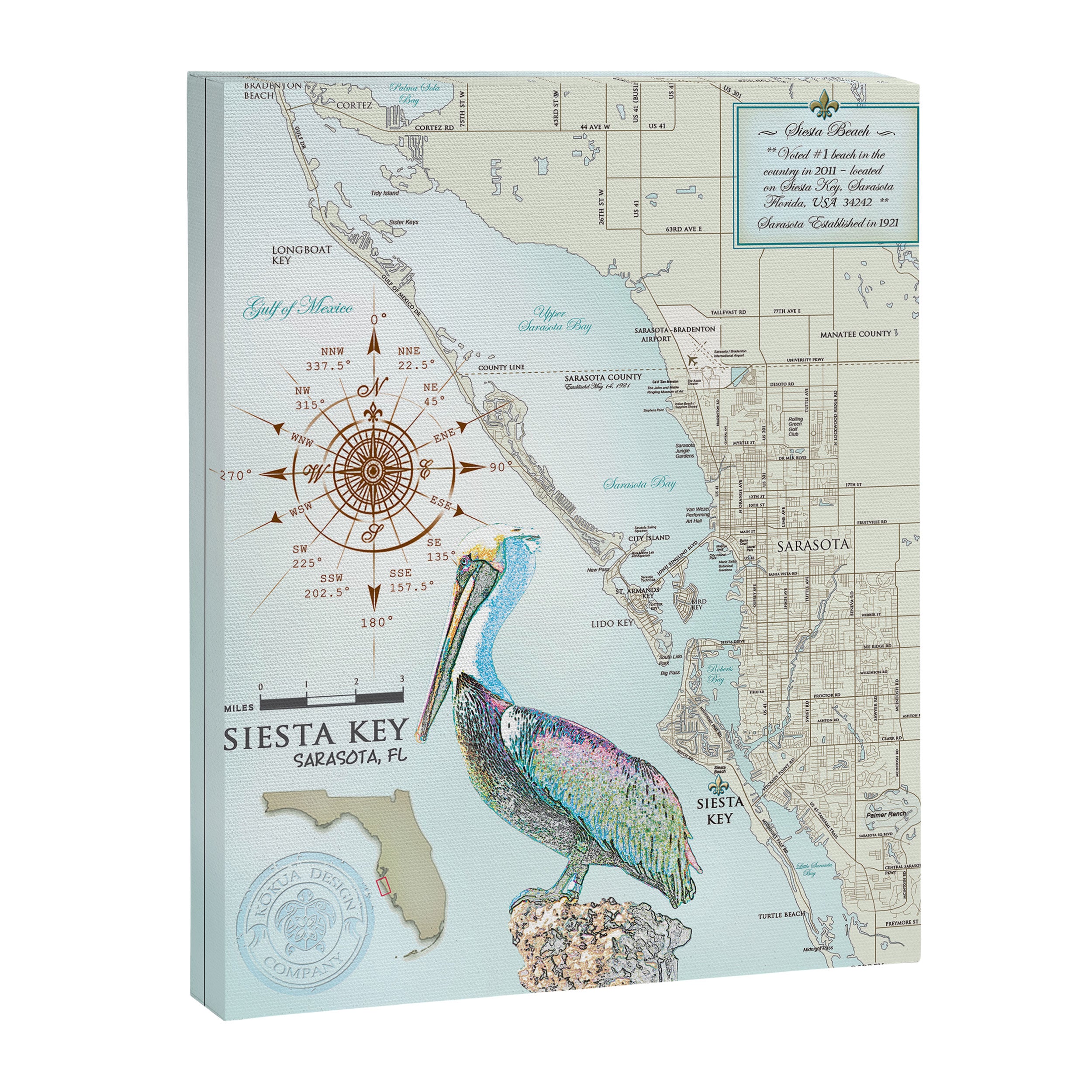Sarasota & Siesta Key Area Map Canvas Print Gallery Image 6
