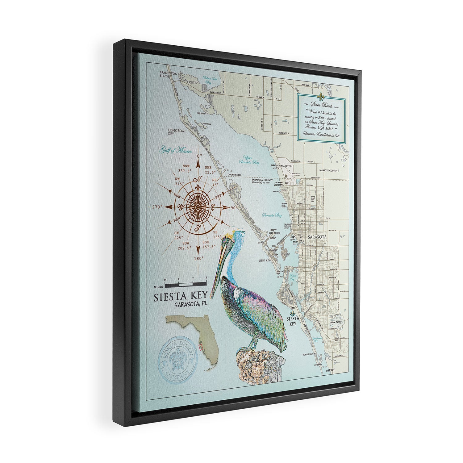 Sarasota & Siesta Key Area Map Framed Canvas Print Gallery Image 2