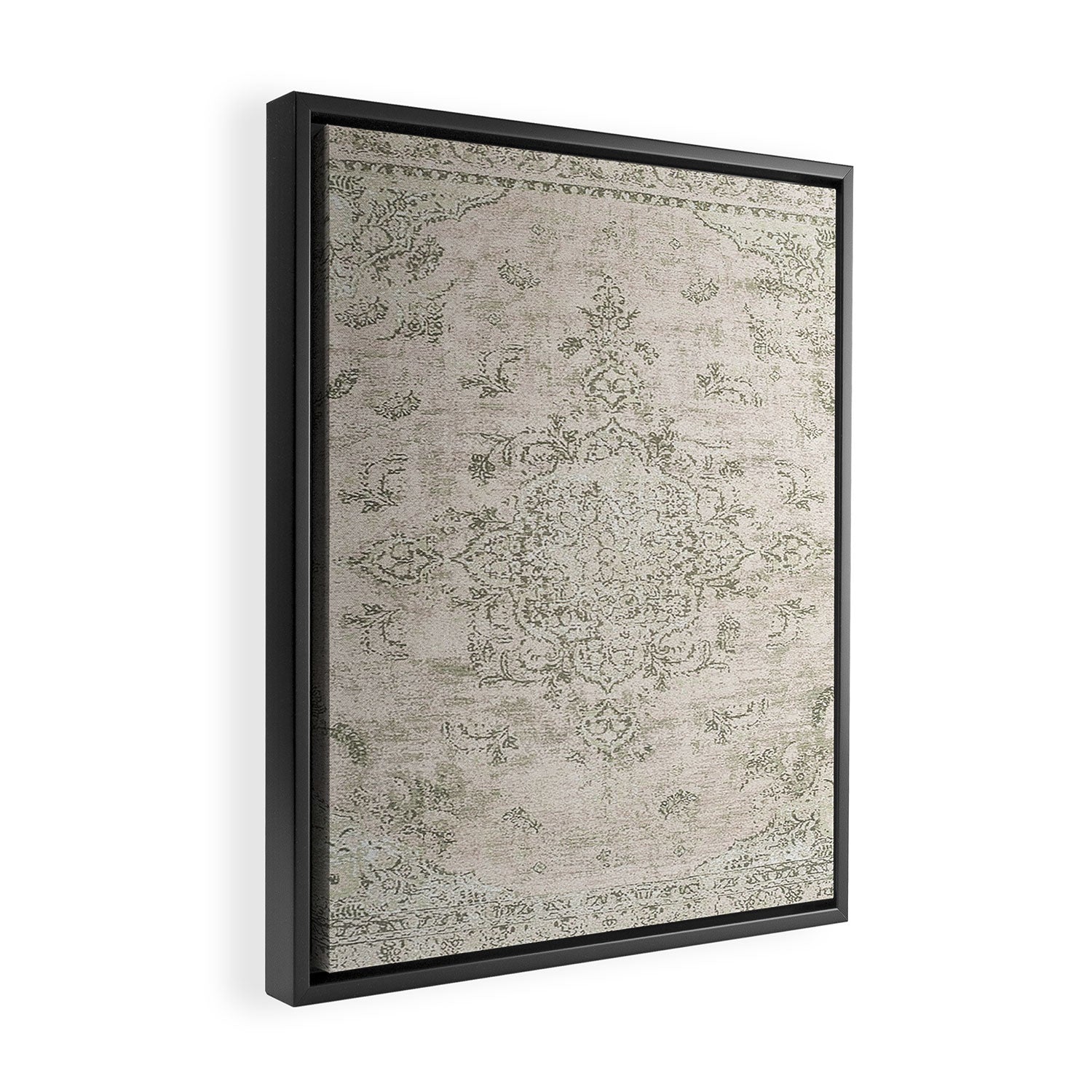 Antique Persian Neutral Vintage Rug Print Cream Framed Canvas Print Gallery Image 2