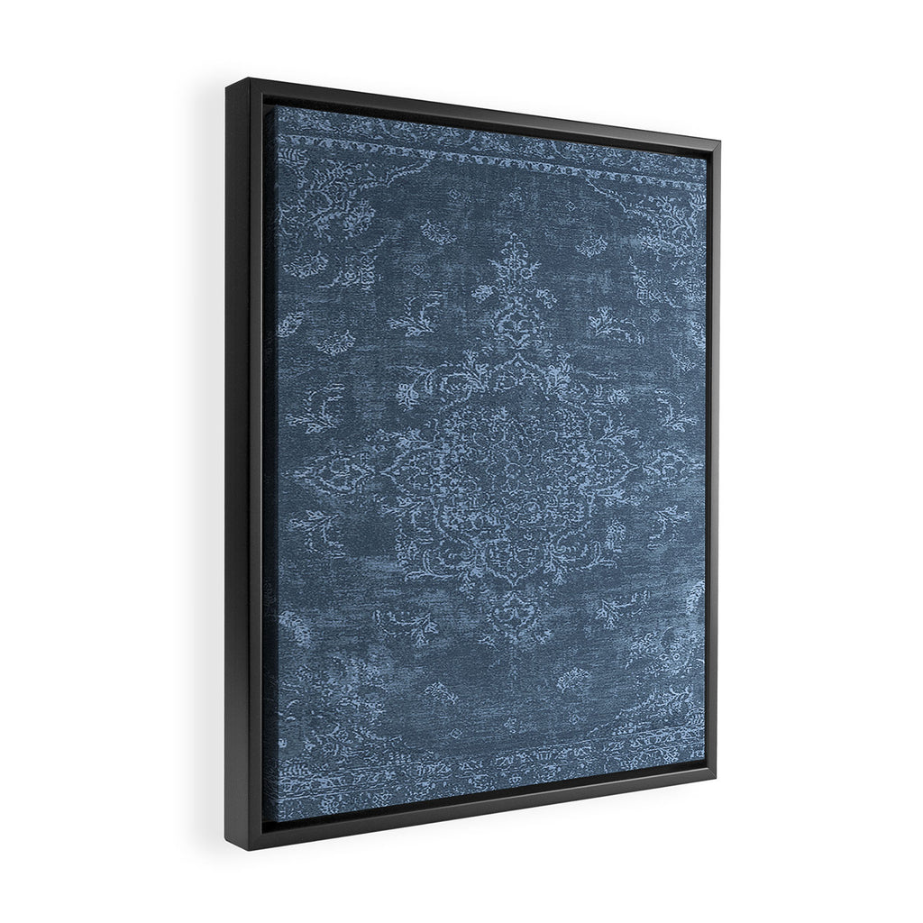 Antique Persian Vintage Rug Petrol Blue Framed Canvas Print Gallery Image 2