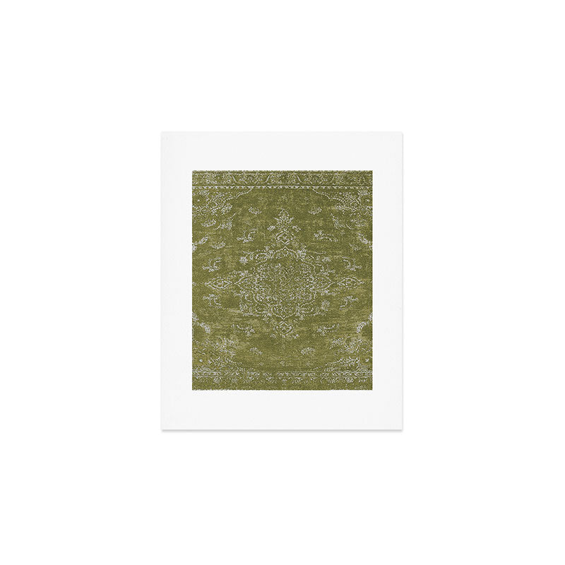 Antique Persian Vintage Rug Print Olive Green Art Print Gallery Image 1