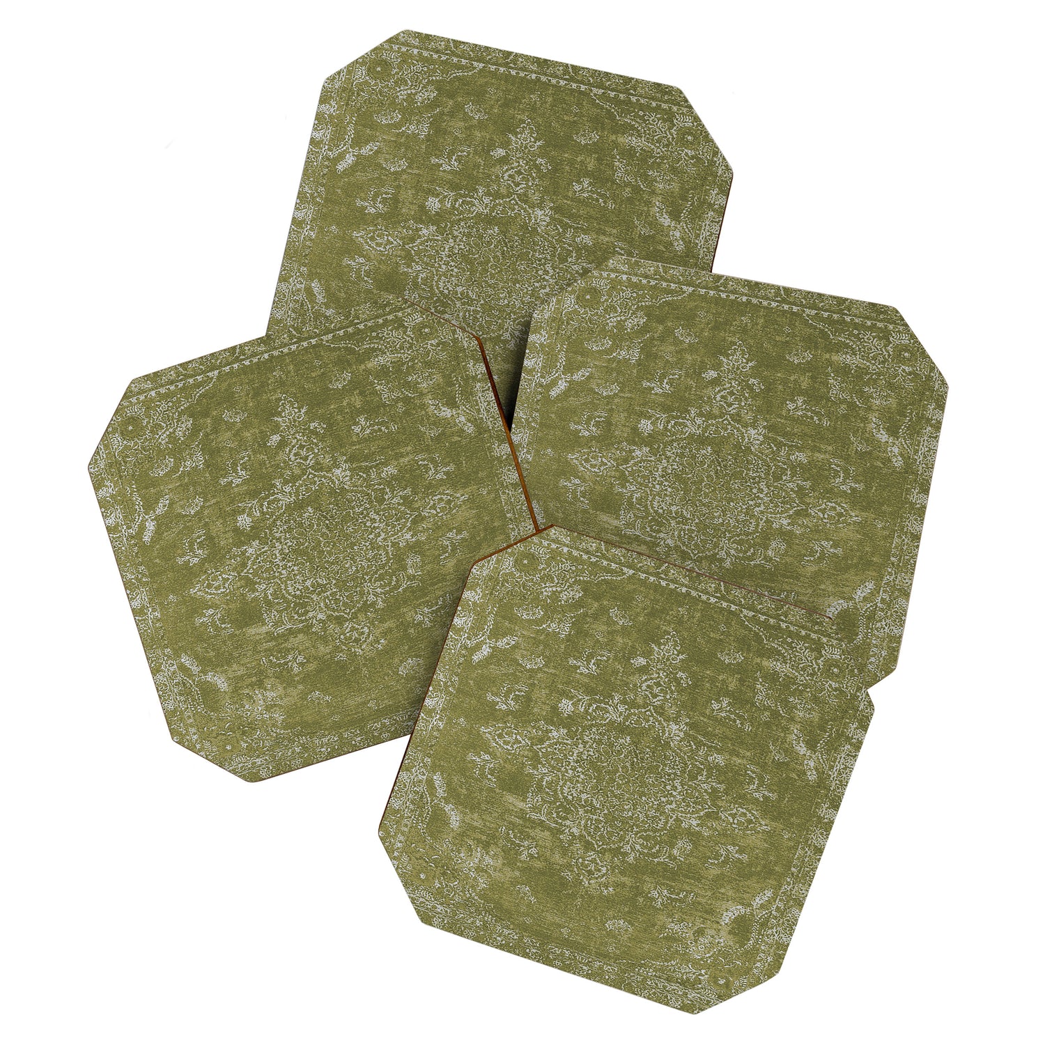 Antique Persian Vintage Rug Print Olive Green Coaster Gallery Image 1