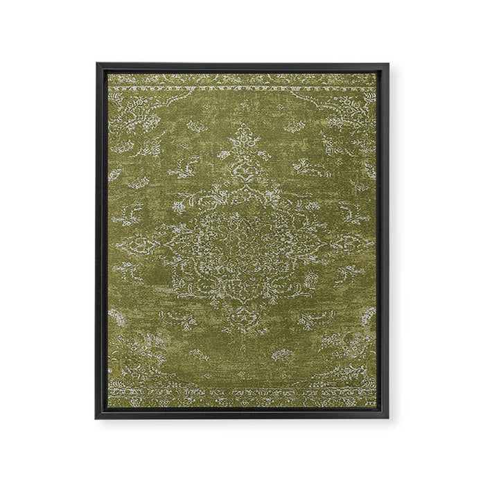 Antique Persian Vintage Rug Print Olive Green Framed Canvas Print Gallery Image 1