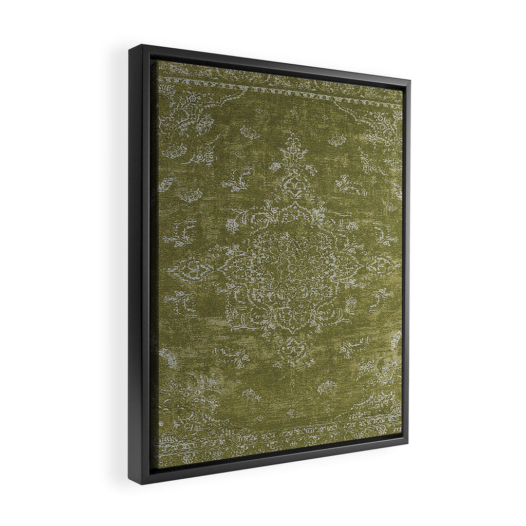 Antique Persian Vintage Rug Print Olive Green Framed Canvas Print Gallery Image 2
