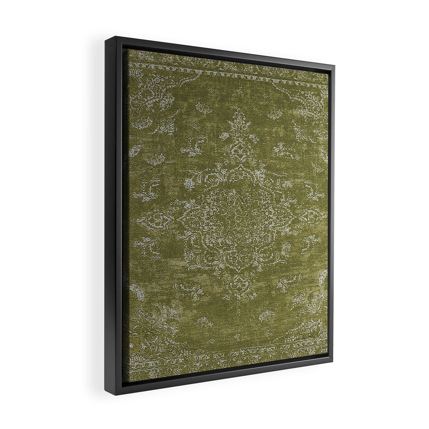 Antique Persian Vintage Rug Print Olive Green Framed Canvas Print Gallery Image 2